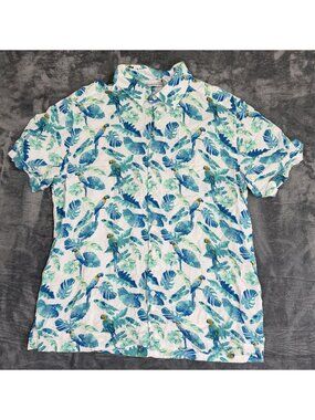 Cubavera Mens M Tropical Parrot Print Button-Up Shirt Short Sleeve